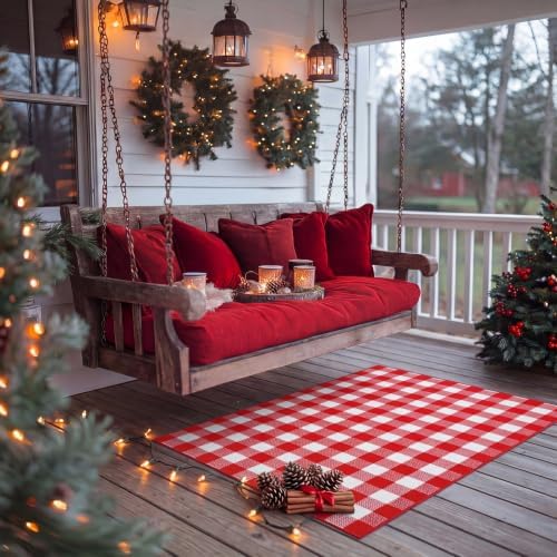Duraaamo Red and White Checkered Rug 2.3'x3.6' for Christmas Outdoor Decor - Image 2