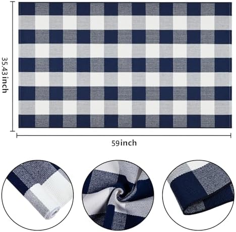 Blue White Outdoor Rug 3'x5' Fall Buffalo Plaid Layering Front Porch Rug - Image 2