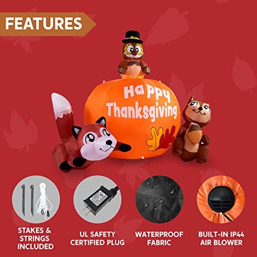 Joiedomi 6 FT Tall Thanksgiving Inflatable Turkey on Pumpkin, Racoon and Squirrel with Build-in LEDs Blow Up Inflatables for Thanksgiving Party Outdoor, Yard, Garden, Lawn Fall Decorations - Image 6