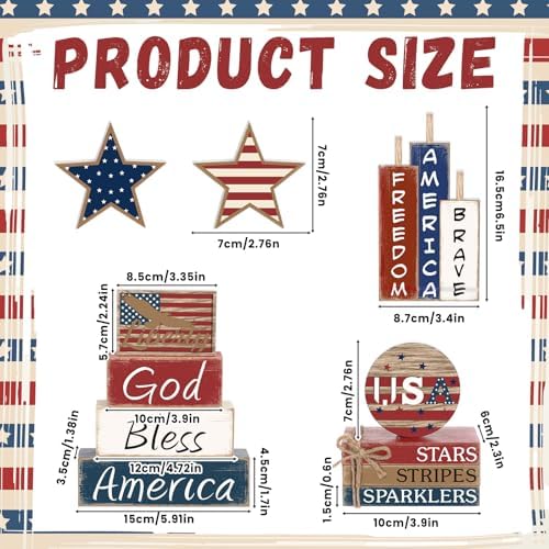 Vercraft 11 Pcs 4th of July Table Decorations Set Patriotic Tiered Tray Decor Set Blue Red White Table Centerpieces Sign for 4th of July Office Home Shelf 250th Anniversary - Image 4