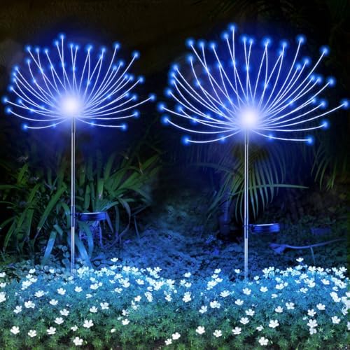 YOTOZU 2 PCS Solar Firework Light, Outdoor Solar Garden Decorative Lights 120 LED Powered 40 Copper Wires String DIY Landscape Light for Walkway Pathway Backyard Christmas Decoration Parties (Blue) by YOTOZU