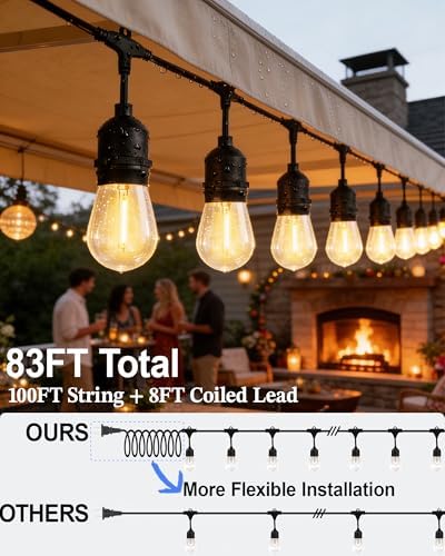 Gmnee 75FT Outdoor String Lights for Patio, Balcony & Porch, Backyard - Image 3