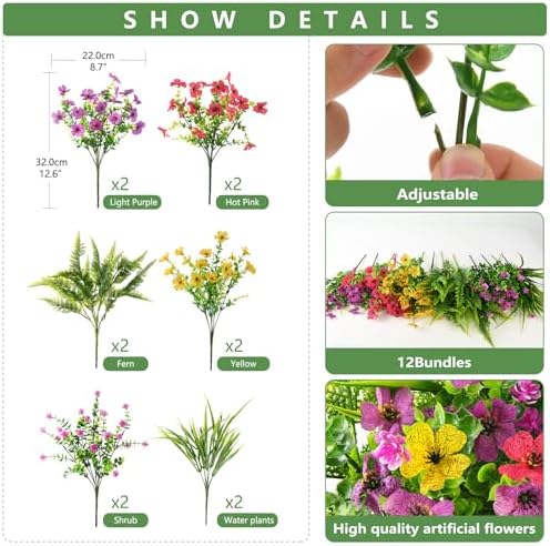 INQCMY Artificial Flowers for Outdoor Faux Plants Fake Flowers Spring Decor - Image 2