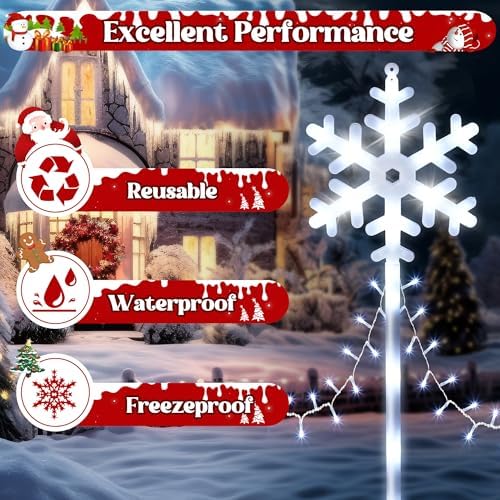 10 Pcs Christmas Snowflake Pathway Stake Lights for Outdoor Yard, 370 Bright LEDs Waterproof Large Christmas Snowflake Light Decoration for Garden Lawn Driveway Walkway Decor(Cool White) - Image 5