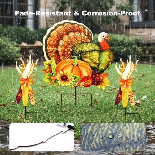 Thanksgiving Turkey Garden Stake, 3-in-1 Fall Pumpkin Yard Decor - Image 3