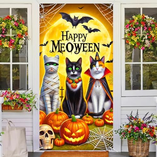 BlissYard Halloween Door Cover Meoween Pumpkin 35x71 Inch Polyester - Image 4