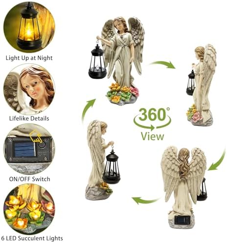 Solar Garden Statue Angel Figurine,11.8in Fairy Angel Solar Lights Outdoor - Image 4