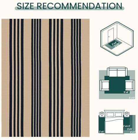 KOZYFLY Brown and Black Rug 5x7 ft Area Rug Woven Washable Striped Rugs - Image 3