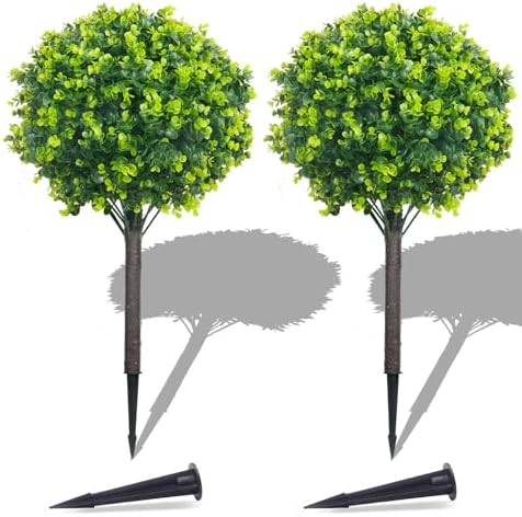 PATIO CHOICE Artificial Topiary Boxwood Ball Trees Set of 2 30" Fake Outdoor Plants Realistic Olive Tree Fake Bushes Lifelike Shrubs Decorations for Outdoor Indoor Front Porch Garden by LittleBeaver
