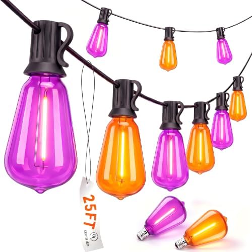 25Ft ST38 Halloween Outdoor String Lights with 27 LED Orange Purple Bulbs by Doratale