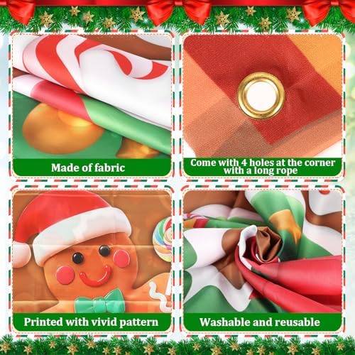 Christmas Door Cover Gingerbread Man Decoration Xmas Large Photography Background Banner Porch Sign for Winter Ginger Bread House Indoor Outside Front Door Banner Farmhouse Party Supplies 6 x 3 Feet - Image 2