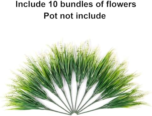 Artificial Fake Outdoor Plants Flowers for Summer Decoration,10 Bundles Faux Plastic Tall Monkey Grass Greenery UV Resistant Realistic for Home Outside Planter Window Porch Patio Garden-White - Image 3