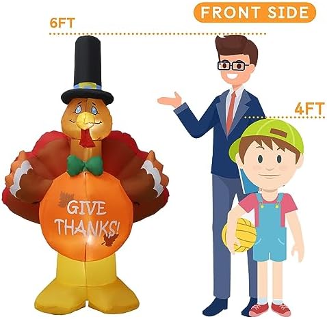6ft Thanksgiving Inflatable Outdoor Decoration Turkey Inflatable Patio Decoration with Built-in LED Lights, Suitable for Thanksgiving Holiday Party, Patio, Lawn, Garden Winter Decoration - Image 5