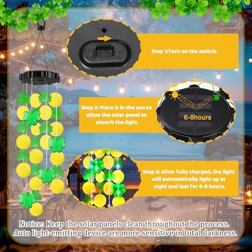 Shamrock Shell Solar Wind Chimes Outdoor with Shamrock Clover Design 27.5 Inch LED Shell Gradient Lights Hanging Decor for Garden, Yard, Patio, Porch - Image 3