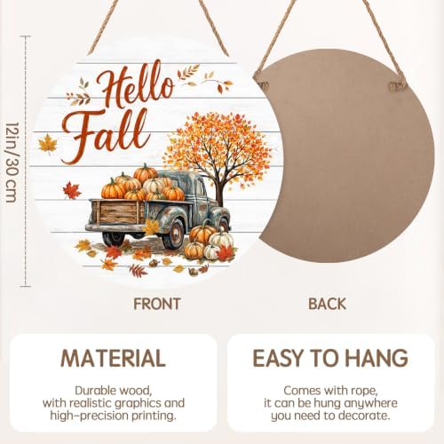 Hello Fall Door Sign Decor Fall Outdoor Hanging Sign for Porch Decorations - Image 2