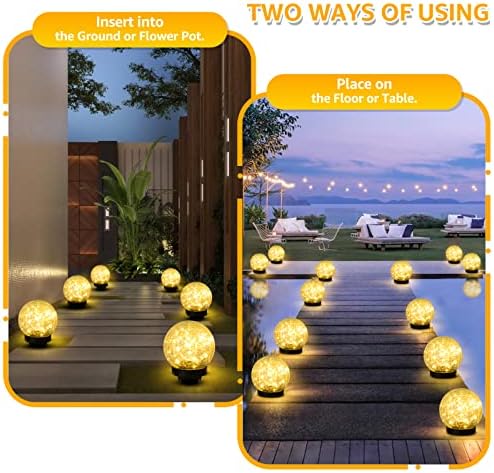 ASOMST 2-Pack Garden Solar Lights Outdoor, Cracked Glass Ball Light Waterproof, Decorative Solar Globe Lights Warm White for Yard Pathway Patio Lawn - Image 3