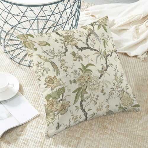 CXMEIFLY Spring Floral Birds Pillow Covers 16 x 16 Inch Set of 2 for Chinoiserie Flowers Decor Throw Pillows Sage Green Plant Outdoor Decorative Cushion Cases for Couch Bed Decorations - Image 4