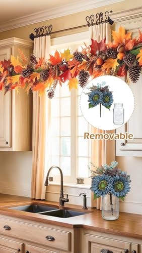 Silk Sunflowers Artificial Flowers with Mason Jar Centerpiece for Table Blue Fall Flowers in Vase Small Fall Floral Arrangement with Vase Thanksgiving Centerpiece for Dining Room Table Autumn Decor - Image 4