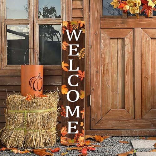Fall Wooden Porch Sign 47" Autumn Large Welcome Porch Sign for Maple Leaf Sign Home Front Door Yard Party Decor by KORVITA