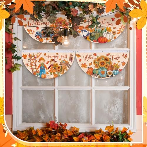 6 Pcs Hello Fall Bunting for Outside Decor Pumpkin Scarecrow Half Banner - Image 5