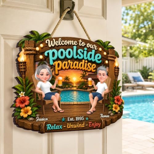 Personalized Welcome To Our Poolside Paradise Summer Wood Sign, Relax Enjoy Sipping Grilling Chilling Sign, Gift For Couple, Husband, Wife, Summer Porch, Patio, Bar Decoration - Image 4