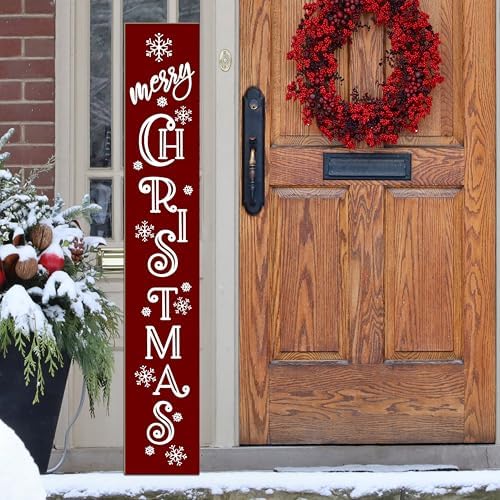 Merry Christmas Sign Xmas Front Door Hanging Decor Wooden Vertical Indoor Outdoor Porch Standing Signs For Garden Home Yard Farmhouse Porch 47.2 x 7.8 Inch by Unknown