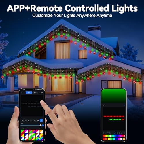 Smart Christmas Snowflake Icicle Lights, 16.4FT 192 LED 16 Drops, APP Remote Control Plug in 16 Million Colors, Curtain Lights Connectable, Xmas Decorations with Timer & Music Sync for Indoor Outdoor - Image 2