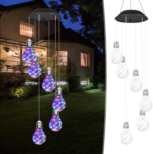 Colorful LED Solar Wind Chimes 21.6inch Light Bulb Shape Mobile Hanging Wind Chime Outdoor Waterproof Decorative Solar Powered Lights for Porch Deck Garden Patio Balcony Decor by simplmasygenix