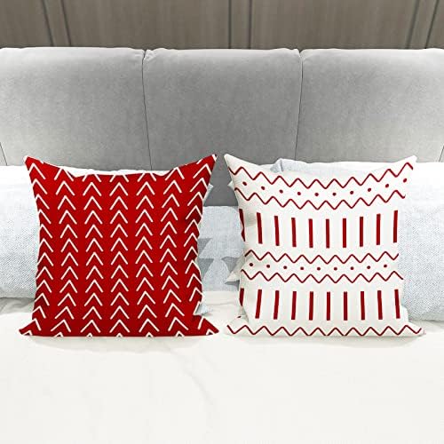 YCOLL Christmas Red Linen Pillow Covers 18x18 Set of 4, Home Sweet Home Farmhouse Throw Pillow Covers, Holiday Decorative Cushion Covers for Sofa Couch Bed, Winter Rustic Xmas Home Decor - Image 2