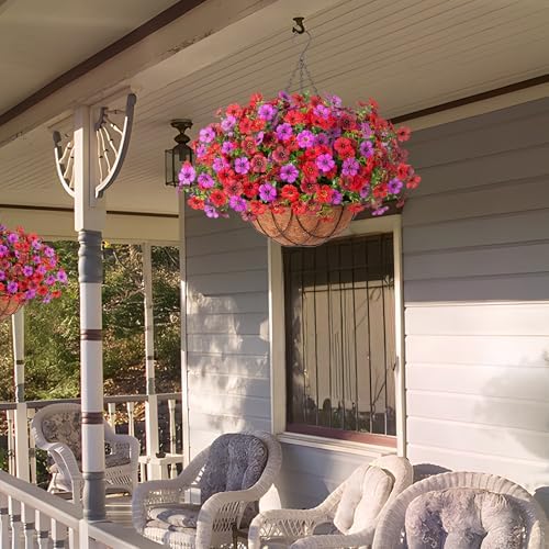 INXUGAO Artificial Fake Flowers Hanging Basket for Outdoor Decoration - Image 6