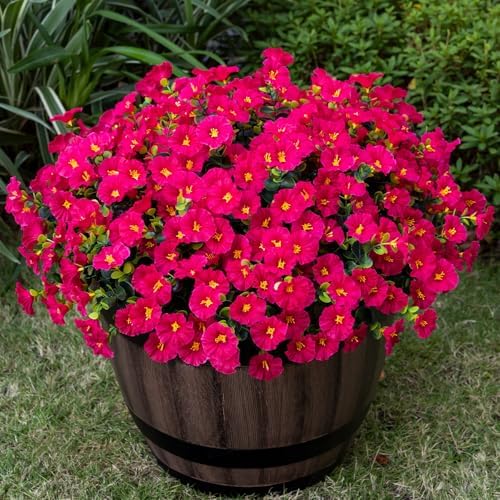 Artificial Faux Flowers for Outdoor 16 Bundles Fake Morning Glory,Rose Red by Nigirior