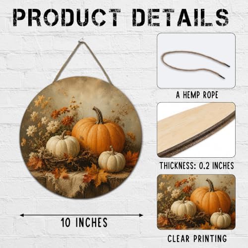 Fall Halloween Round Door Sign, 10 Inch Wooden Hanging Plaque with Rope, Rustic Autumn Wall Decor for Home Porch Entryway Halloween Party Decoration - A01 - Image 2