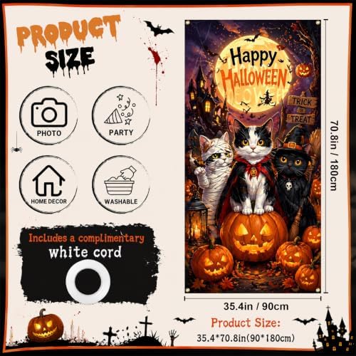 Halloween Door Cover, Fabric Front Door Porch Sign for Halloween Party - Image 2