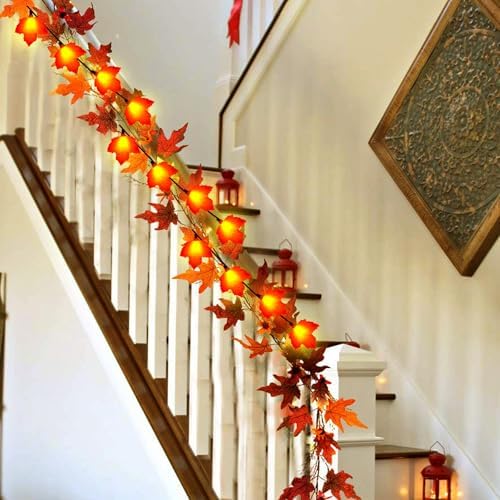 Fall Decor Maples Leaf String Lights, 8.5FT LED Maple Leaf Lights with 10 3D Maple Light, Plug in Fall Decorations for Indoor Outdoor Thanksgiving Christmas Halloween Harvest-Orange - Image 4