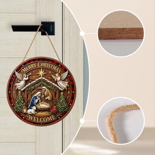 Merry Christmas Sign for Front Door Decor Nativity Scene Winter Welcome - Image 4