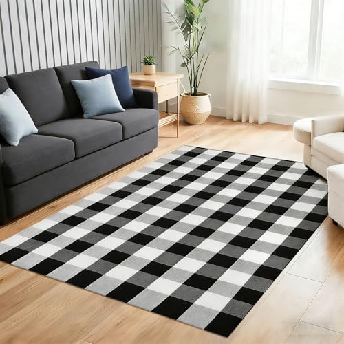 Fall Decor Buffalo Plaid Outdoor Rug 4x6 Ft Black and White Checkered Area Rug Washable Indoor Outdoor Rugs for Entryway,Hallway, Kitchen, Living Room, Dining Room, Bedroom - Image 6