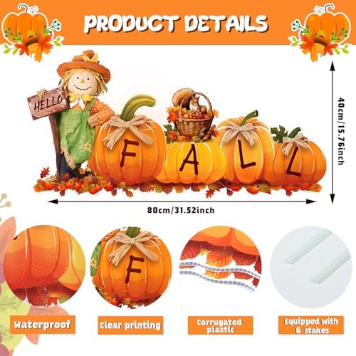 Thanksgiving Outdoor Yard Decorations Large Thanksgiving Yard Sign Fall Yard Sign Scarecrow Pumpkin Yard Stakes Give Thanks Happy Thanksgiving Harvest Yard Lawn Garden Signs Decorations with Stakes - Image 2