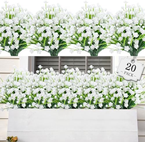 AmyHomie 20 PCS Artificial Flowers for Outdoors, UV Resistant Fake Plants by AmyHomie