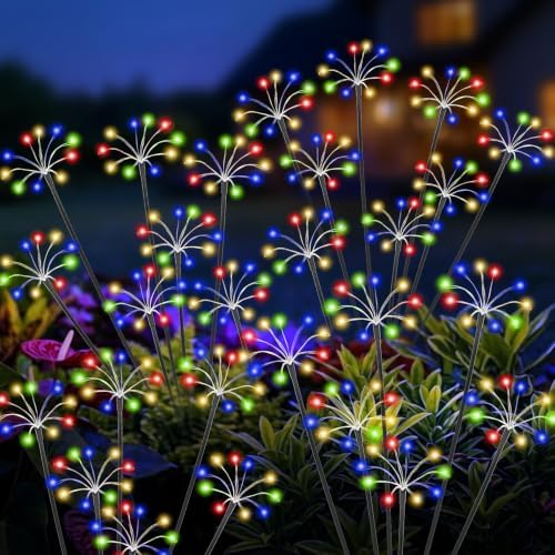Solar Garden Lights Outdoor, 2 Pack New Upgraded Solar Swaying Starburst Light, Waterproof Fireworks Solar Lights for Yard Patio Pathway Decoration, Multicolor by Unknown