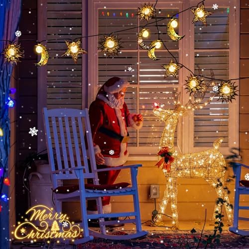 Beautyard Solar String Lights Outdoor Star Moon Sun 13Ft 153In Led Solar Powered Decorative Lights for Garden Patio Yard Trees Mothers Birthday Gifts Party (Warm White) (Star Moon Sun String Lights) - Image 5