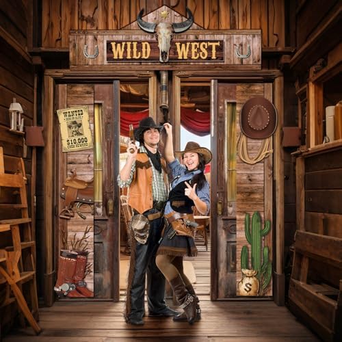 Tiamon West Cowboy Party Door Decorations Wild West Parties Decorations Banner Western Cowboy Porch Sign Rodeo Saloon Door Banner for Rustic Bar Birthday Photo Booth Props Party Supplies - Image 4