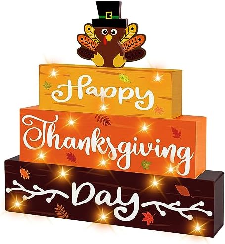 Thanksgiving Decorations Happy Thanksgiving Day Wooden Block Sign by Sakayo