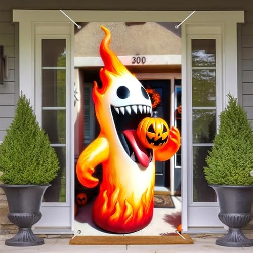 BlissYard Halloween Door Banner Reading Witch & Frog 35x71 Inches Spooky Magic Window Theme with Floating Potions Entryway Greeting Banner Potion Cauldron & Moonlit Bats Indoor Outdoor Holiday Decor - Image 6