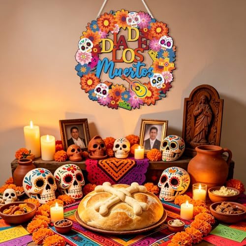 COCHIE Día De Los Muertos Sugar Skulls Door Decorations Welcome Sign - Image 3
