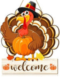 Thanksgiving Turkey Door Sign Decorations, Fall Welcome Wooden Hanging Sign, Give Thanks Wood Vintage Pumpkin Rustic Autumn Harvest Wall Plaque Wreath Hanger Decor for Home Yard Porch by CIOEY