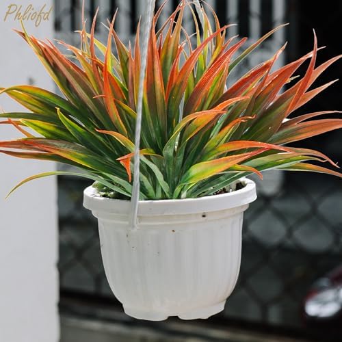 16Pcs Artificial Grass Fake Plants 17.3in Outdoor Plastic Plants UV Resistant Greenery Fake Grass for Home Window Garden Patio Hanging Planter Pathway Front Porch Décor Red - Image 4