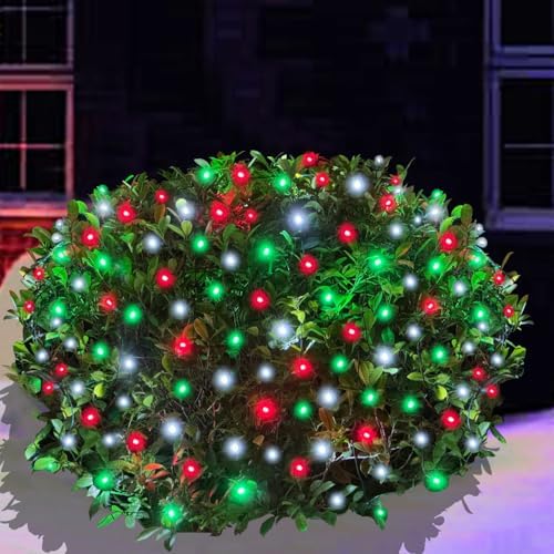 HISHINY Christmas Net Lights Outdoor for Bushes,100LED 5X5ft Connectable Bush Yard Mesh Shrub Net Light Decorations for Party, Holiday, Wedding, Tree,Home Decor(Red White Green) by HISHINY