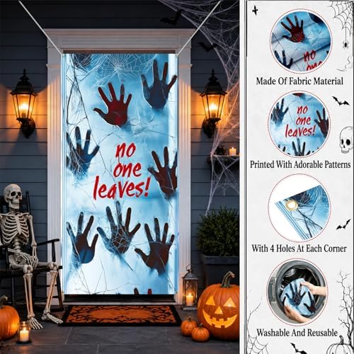 35.4" x 70.8" Halloween Door Cover, Haunted House Front Door Decor - Image 3
