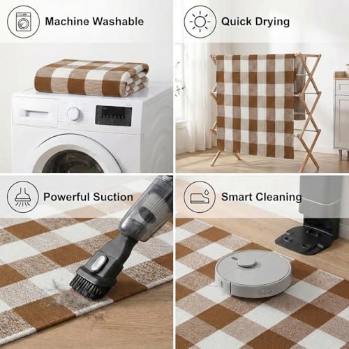 MUBIN Fall Decor Cotton Buffalo Plaid Rug, 3' x 5' Coffee White Outdoor Rug Front Door Decorative Mat, Washable Doormat Hand-Woven Foldable Area Rug Layered Door Mats Rug for Front Porch, Entryway - Image 5
