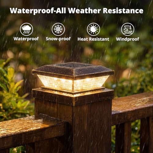 Mlambert 4x4 Solar Post Cap Lights Outdoor 8 Pack, Waterproof Solar Fence Light for Wooden/Vinyl Post, 2 Color Outside Deck Patio Porch Decor, Brown - Image 3